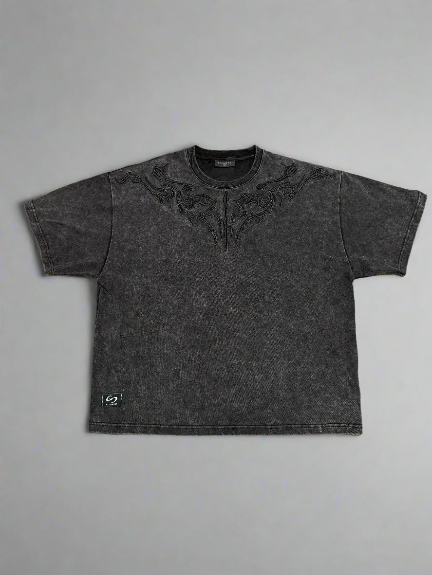 1522 - Embroidery Blackwashed Oversized Tee