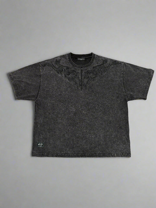 1522 - Embroidery Blackwashed Oversized Tee