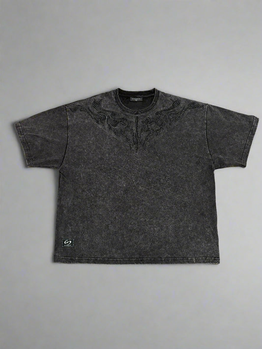 1522 - Embroidery Blackwashed Oversized Tee