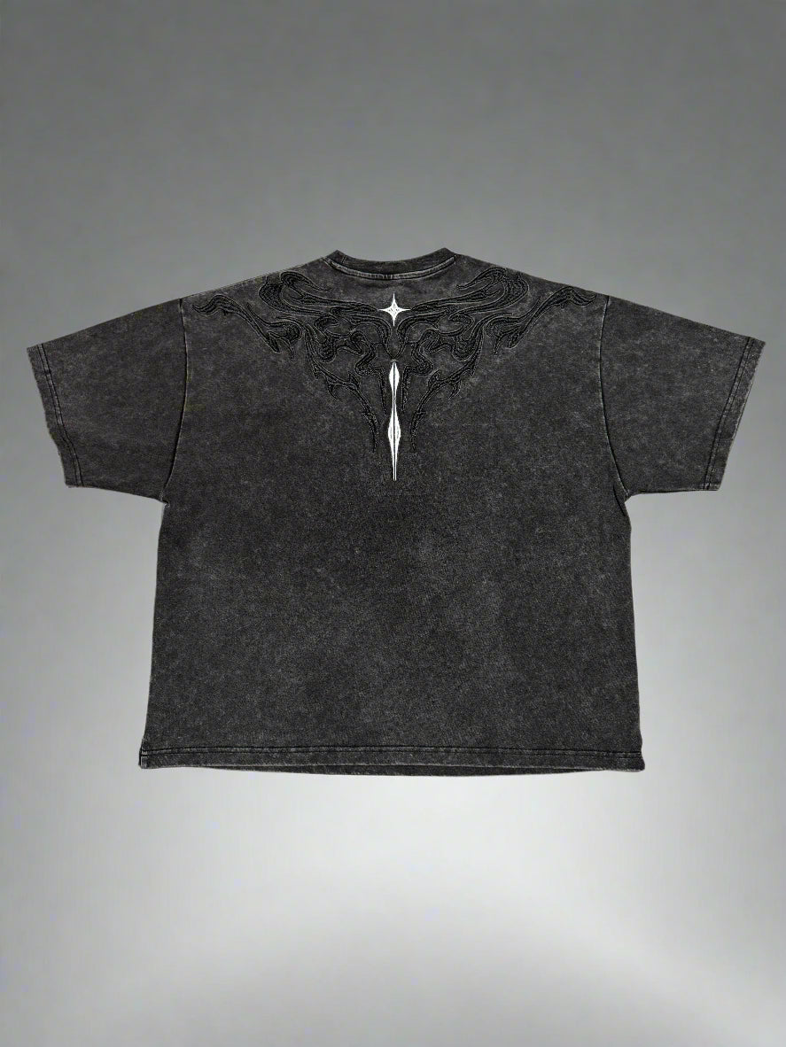 1522 - Embroidery Blackwashed Oversized Tee