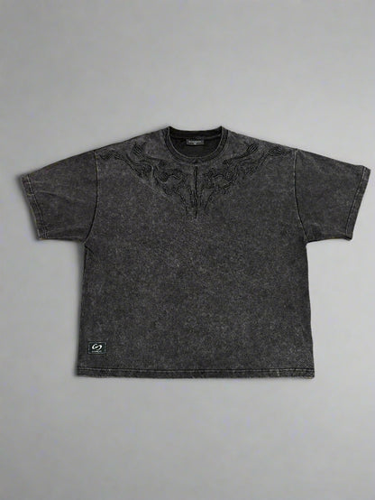 1522 - Embroidery Blackwashed Oversized Tee