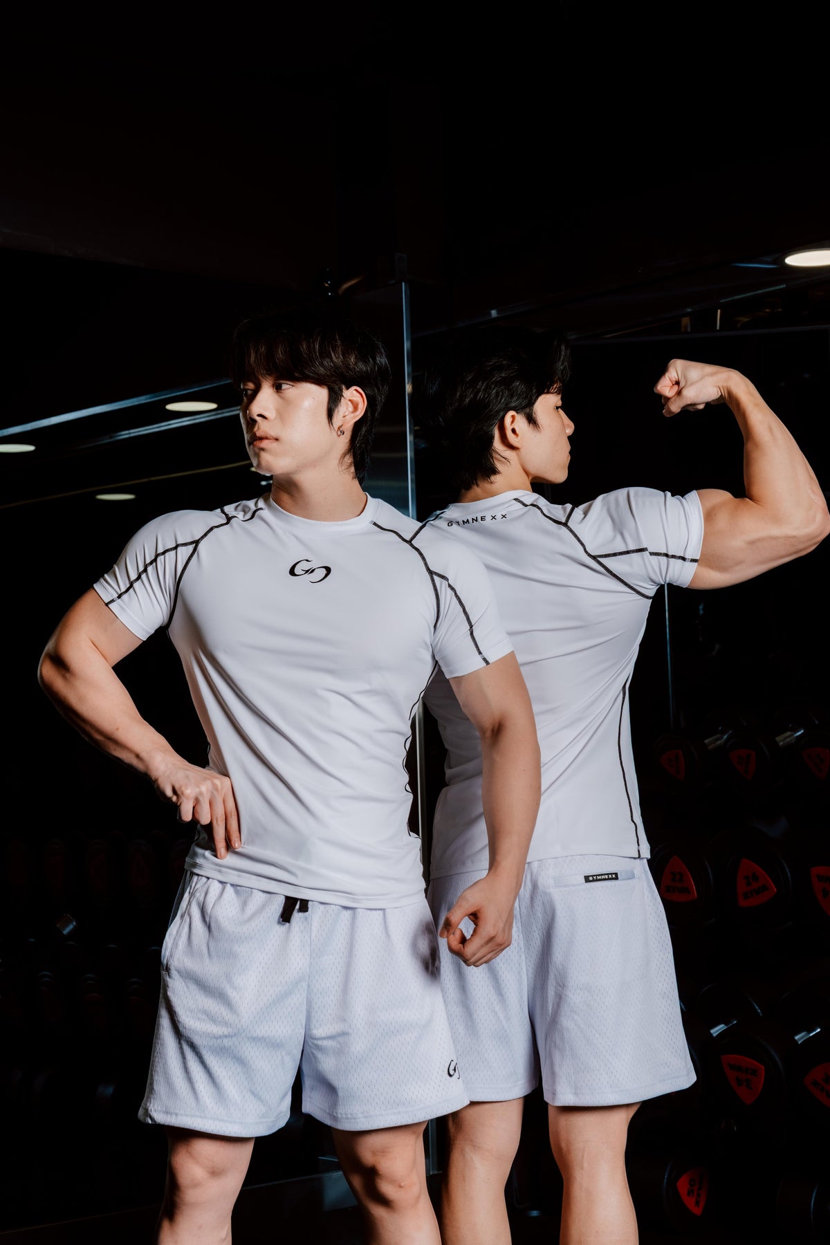 Gymnexx athletes wearing white pieces from DROP 02