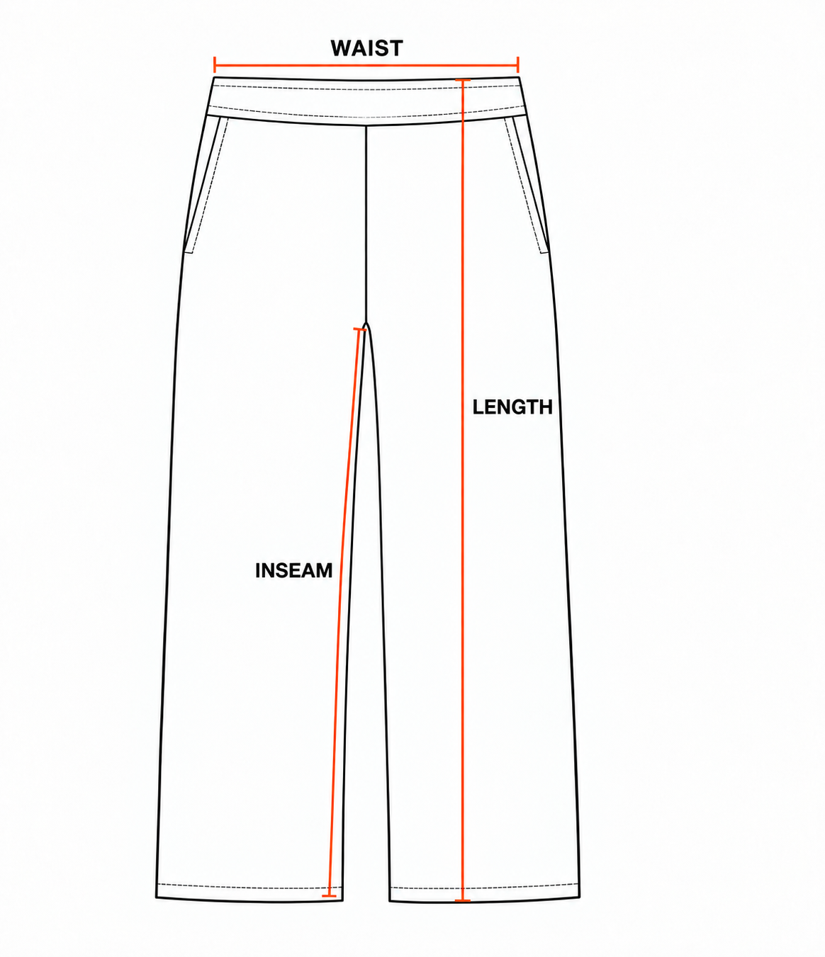 Relic Jogger measurement guide showing waist, garment length and inseam.
