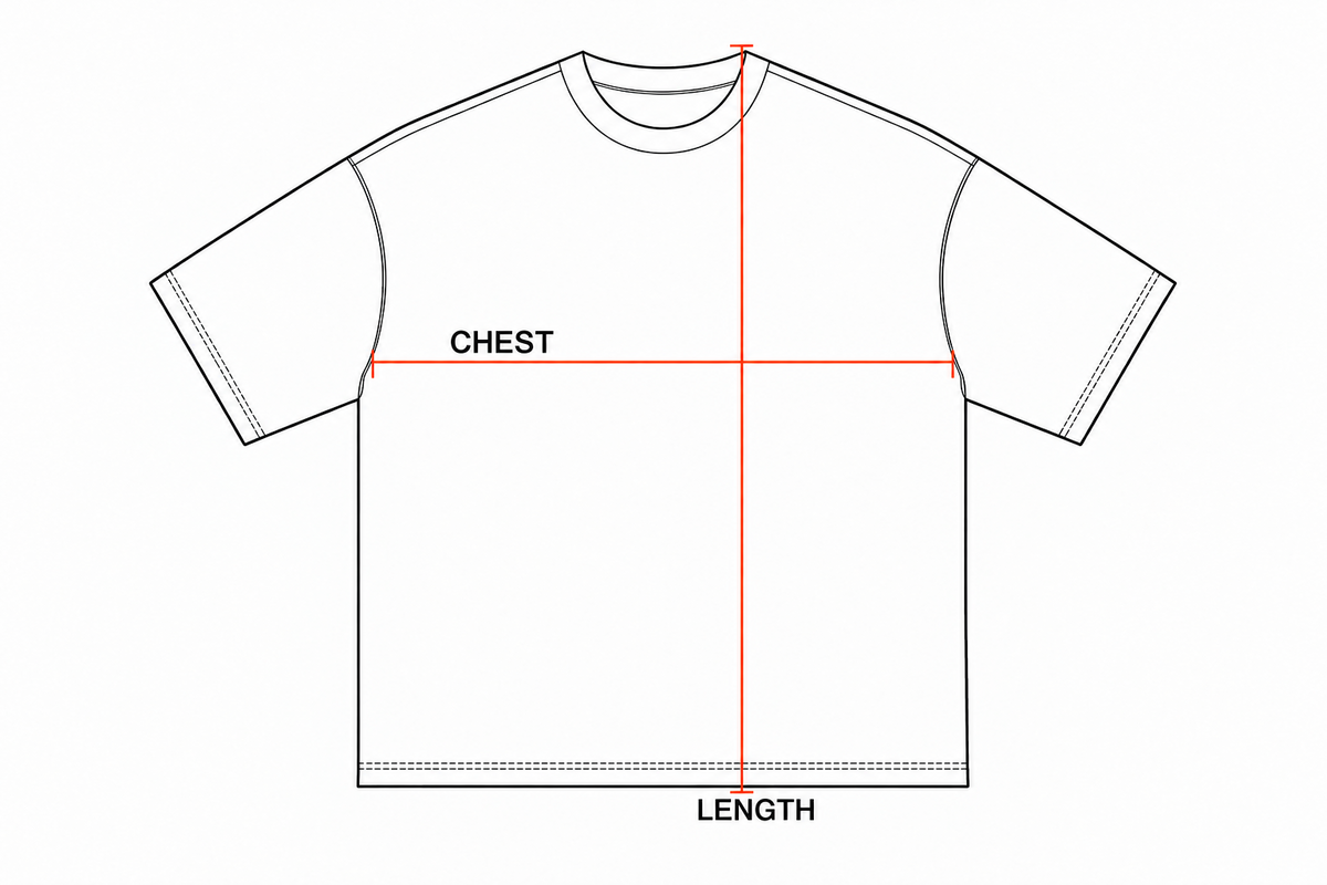 Monolith Puff Tee garment measurement guide showing chest width and length