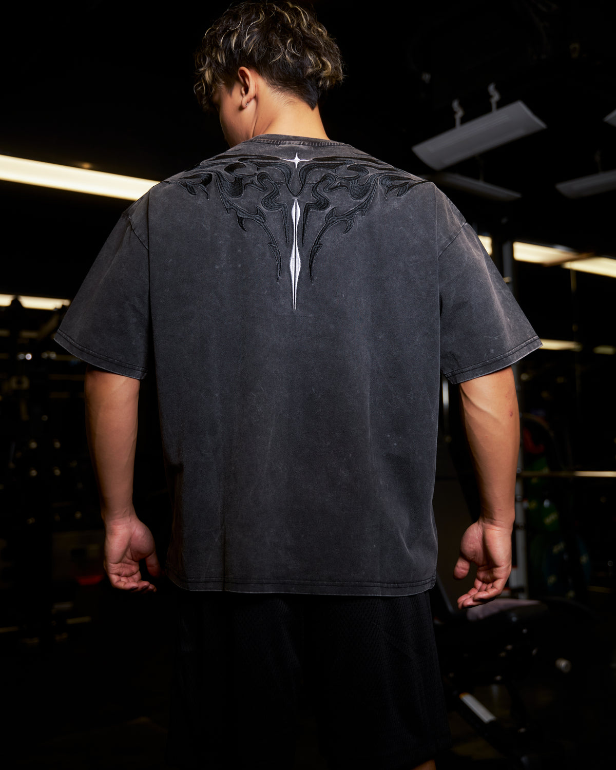WASHED SIGIL TEE — original back design worn in the gym
